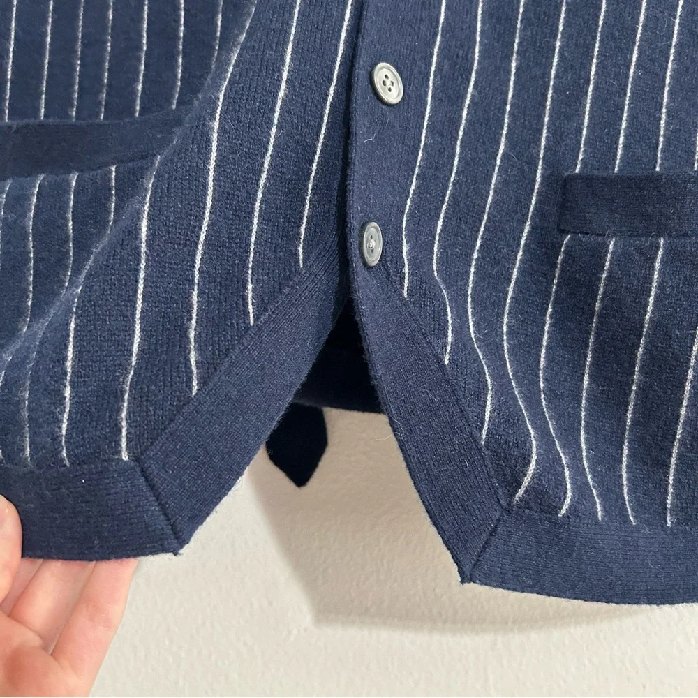 J. Crew Cashmere Blend Cardigan Sweater Vest Pinstripe Navy Preppy Old Money